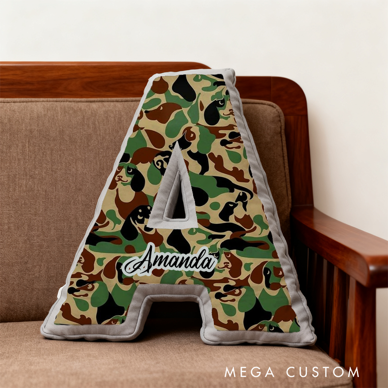 Personalized Camouflage Initial Pillow with K9 and Police Theme Custom Name Cushion for Law Enforcement Enthusiasts