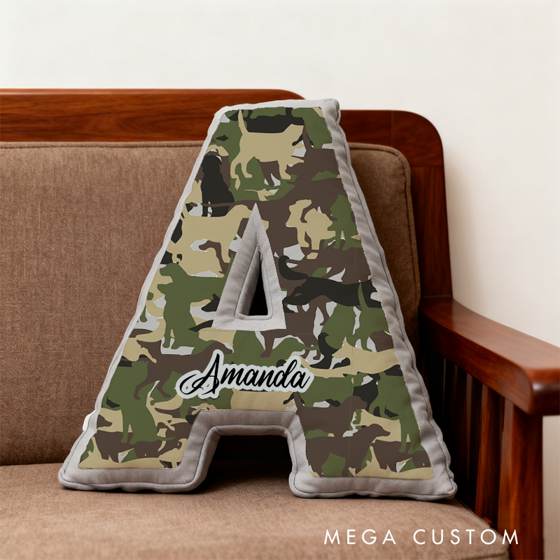 Personalized Camouflage Initial Pillow with K9 and Police Theme Custom Name Cushion for Law Enforcement Supporters