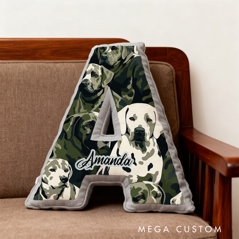 Personalized Camouflage Initial Pillow with K9 and Police Theme Custom Name Cushion for Law Enforcement Supporters