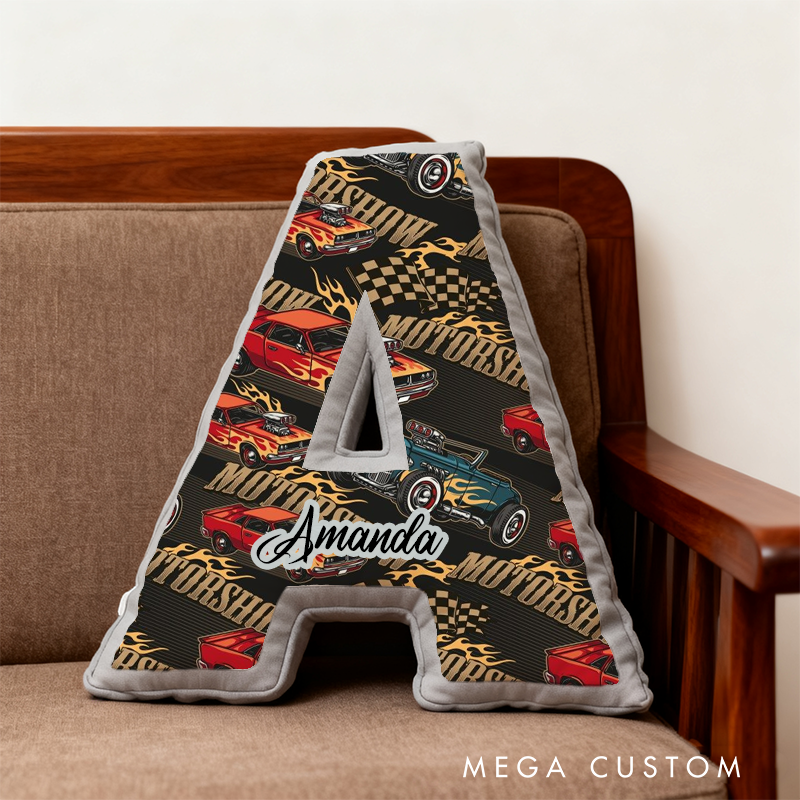 Personalized Classic Car Initial Pillow Custom Name Design Gift for Car Lovers Car Enthusiasts