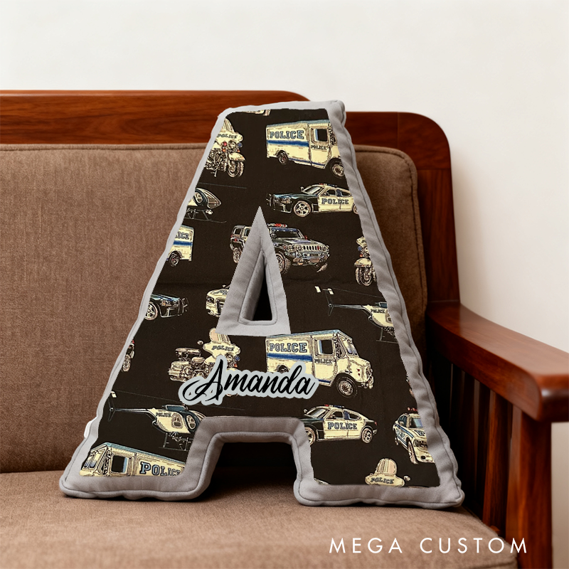 Personalized Police Vehicle Initial Pillow with Custom Name Design Gift for Law Enforcement Fans