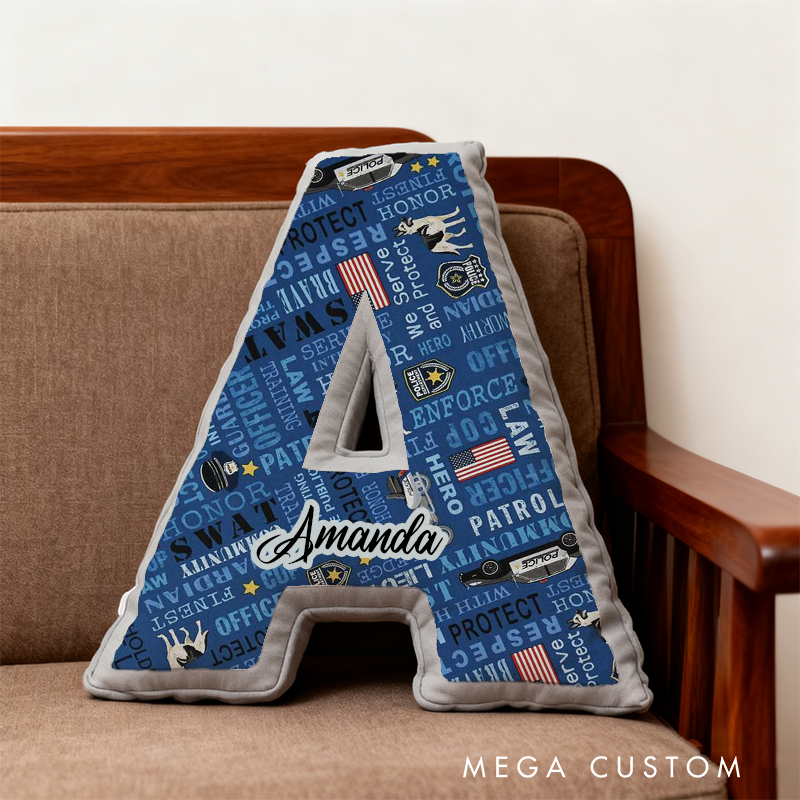 Personalized Police and K9 Initial Pillow with Custom Name Design Gift for Law Enforcement Supporters
