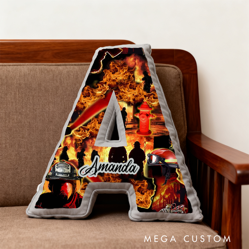 Personalized Firefighter Initial Pillow with Custom Name Design Gift for Firefighter Heroes