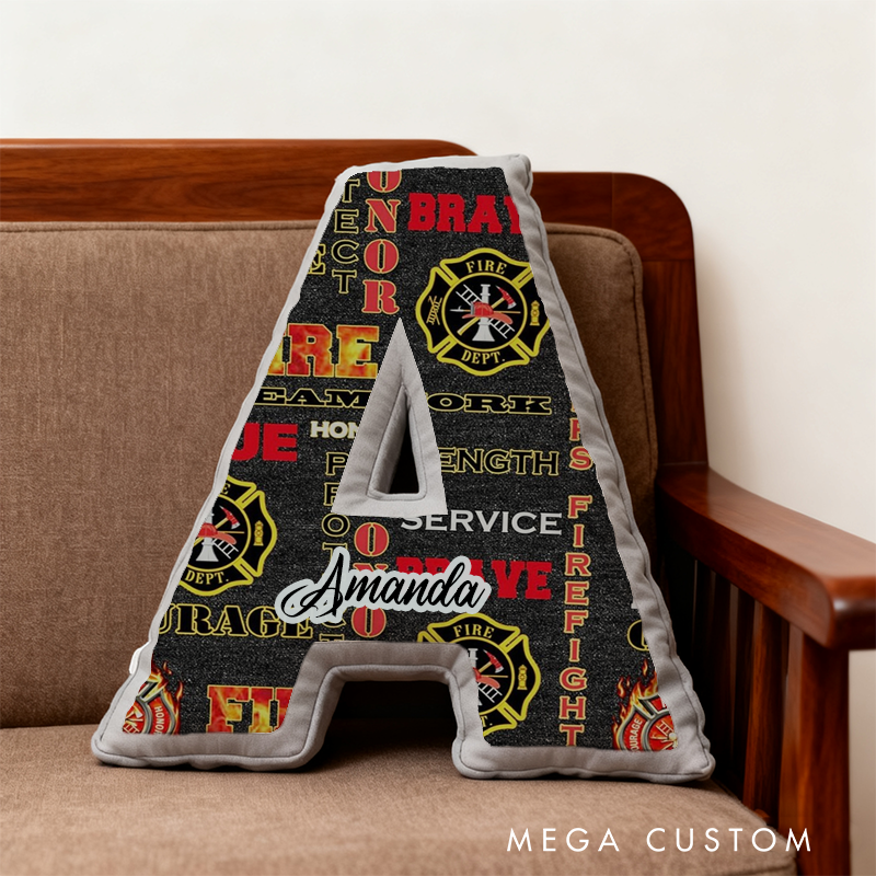 Personalized Firefighter Word Art Initial Pillow with Custom Name Design Gift for Fire Rescue Heroes