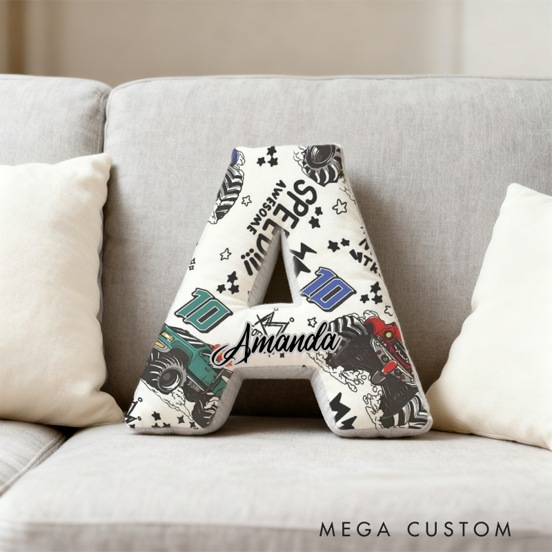Personalized Racing Doodle Initial Pillow with Custom Name Gift for Motorsports Fans