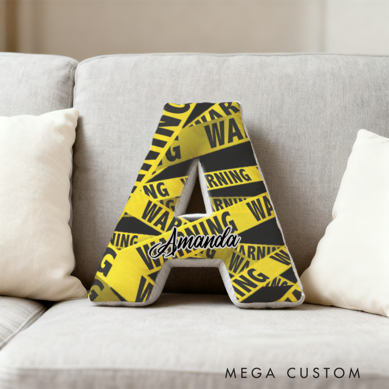 Personalized Warning Tape Themed Initial Pillow with Custom Name Gift for Law Enforcement Fans