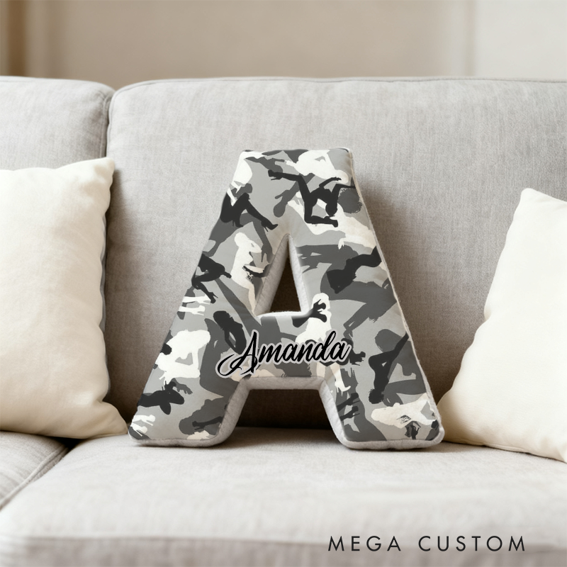 Personalized Camouflage Themed Initial Pillow with Custom Name Gift for Military and Police Supporters