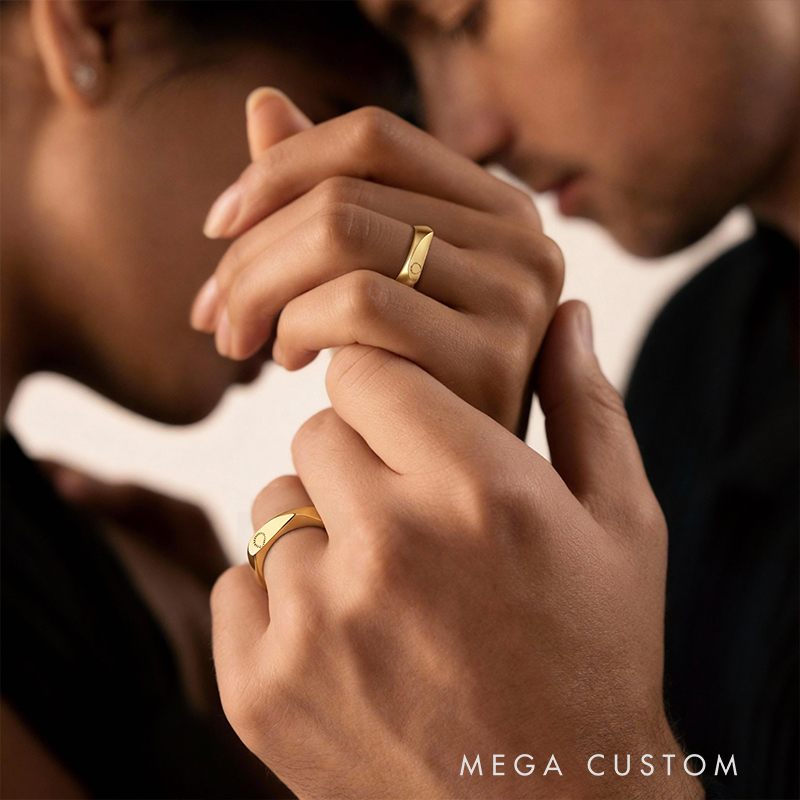 Personalized Half-Heart Infinity Symbol Couple's Matching Rings Personalized Gold Promise Jewelry 925 Sterling Silver