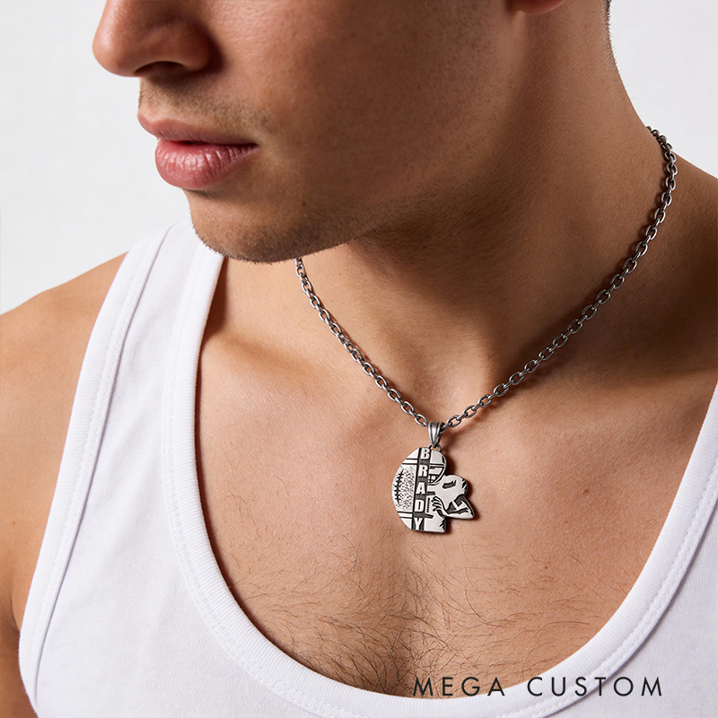 Personalized Custom American Football Necklace Personalized Engraved Pendant 925 Sterling Silver Sports Jewelry Gift for Player or Fan 925 Sterling Silver 
