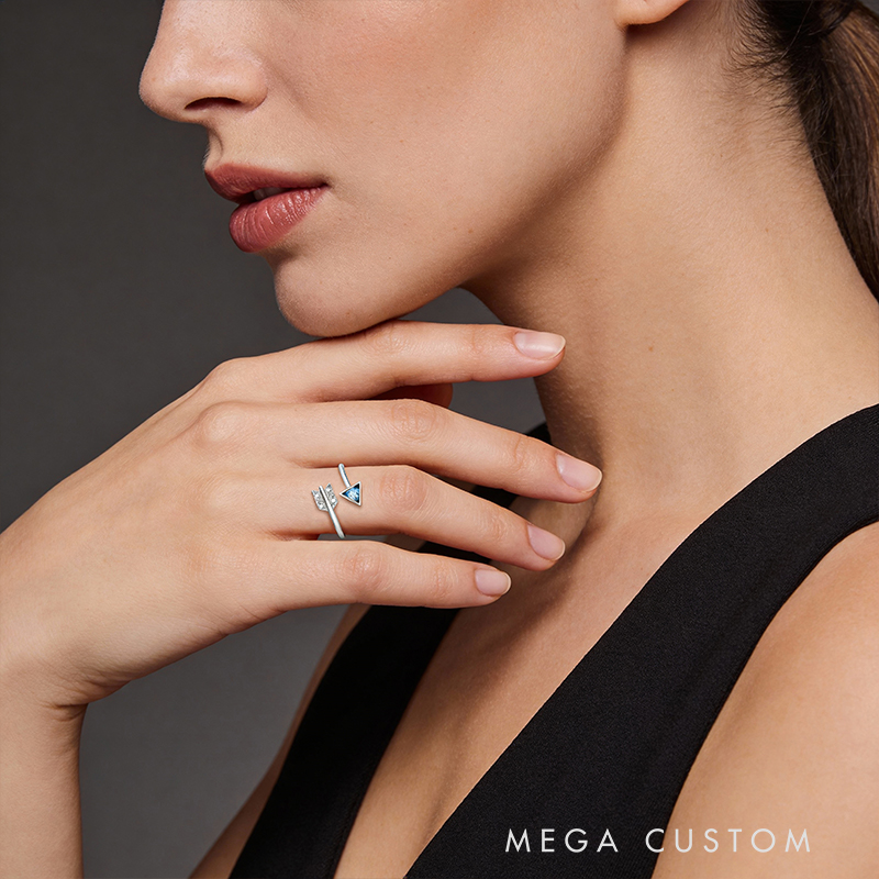 Personalized Romantic Arrow of Love Adjustable Ring in Sterling Silver with Custom Text