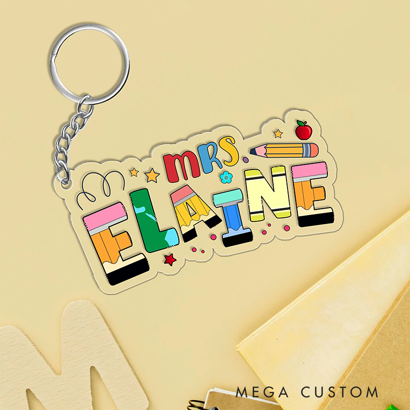 Personalized Teacher Acrylic Keychain with Cute Name Design Teacher Appreciation Gift Favorite Educator Backpack Tag Gift