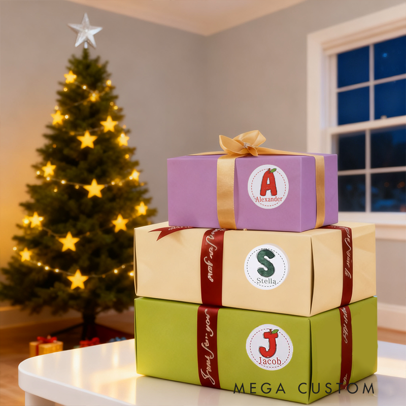 Personalized Cute Cartoon Bow Snowman Stickers Teacher Labels with Name and Initial Gift Decor Christmas Party Favors for Teachers