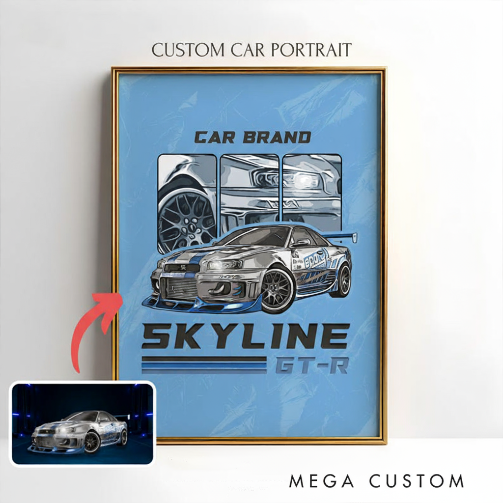 Personalized Custom Sketch Car Portrait Art Print Gift for Racing Lovers