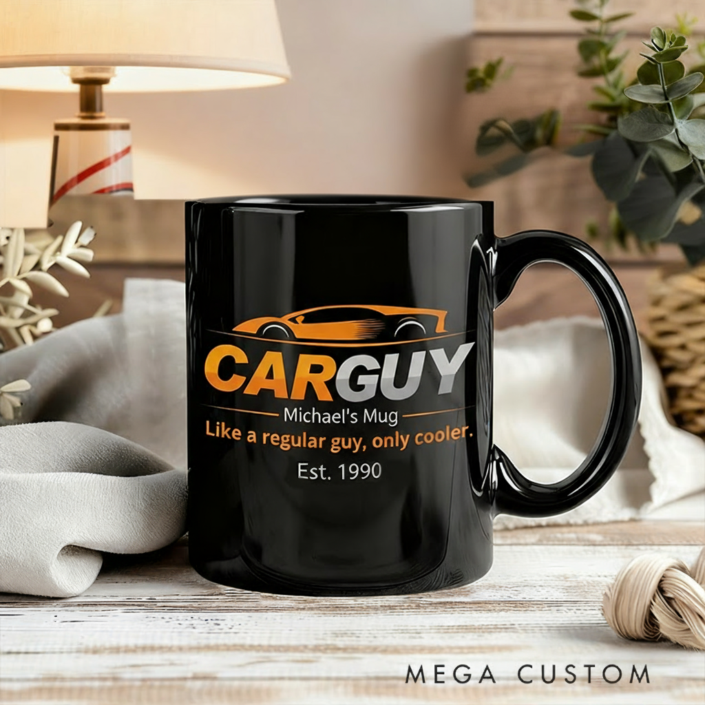 Personalized Car Guy Mug Custom Name and Year Coffee Cup Gift for Car Enthusiast Driver Dad Auto Racing Fan Unique Present for Racing Lovers