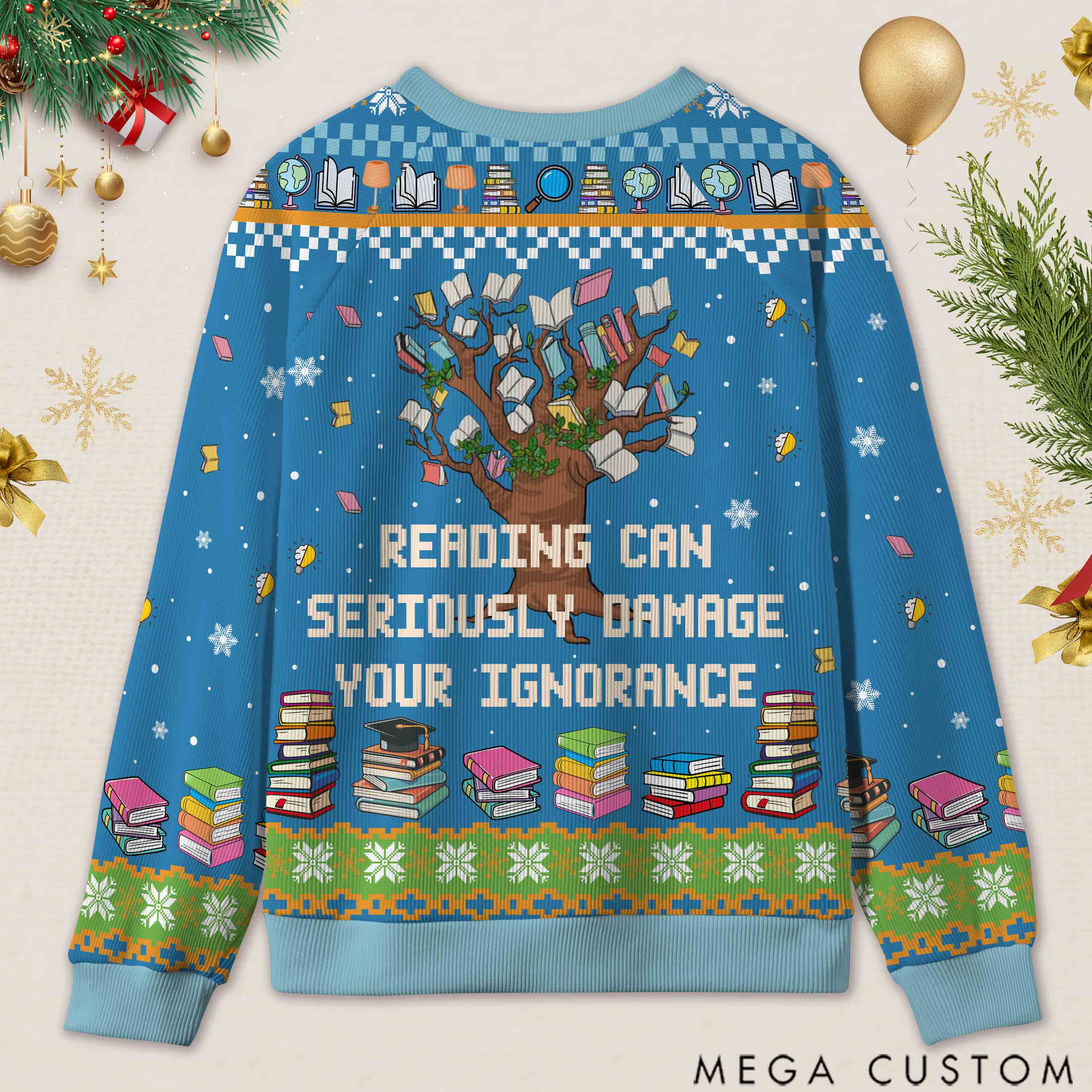 Personalized Funny Library Ugly Sweater Holiday Gift for Librarians