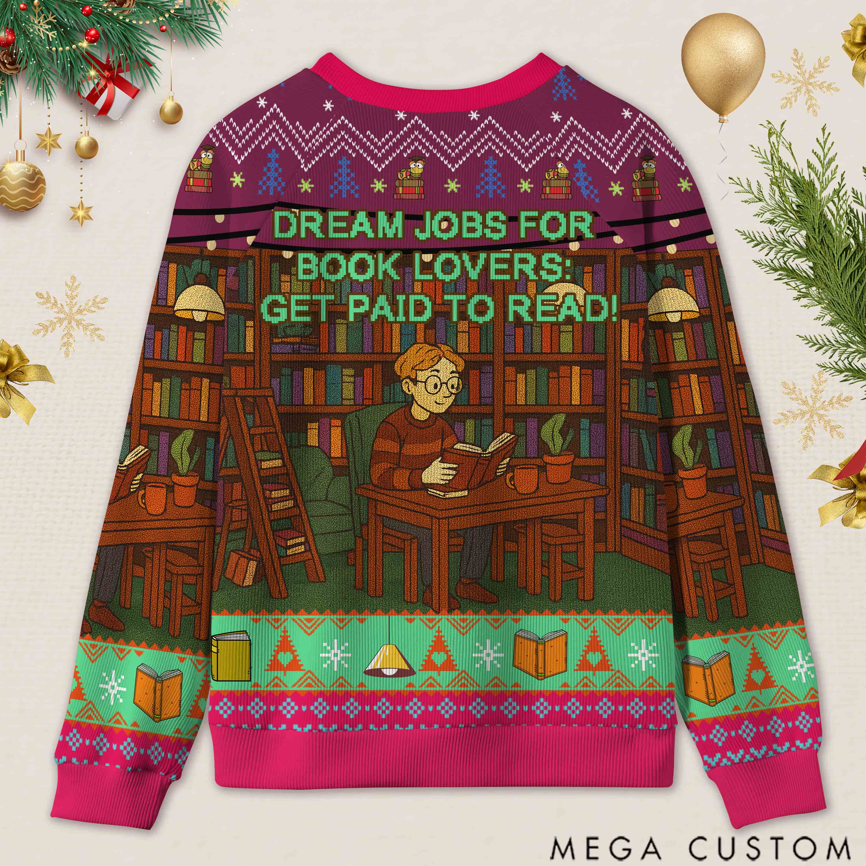 Personalized Freedom to Read Defiant Ugly Sweater Holiday Gift for Librarians