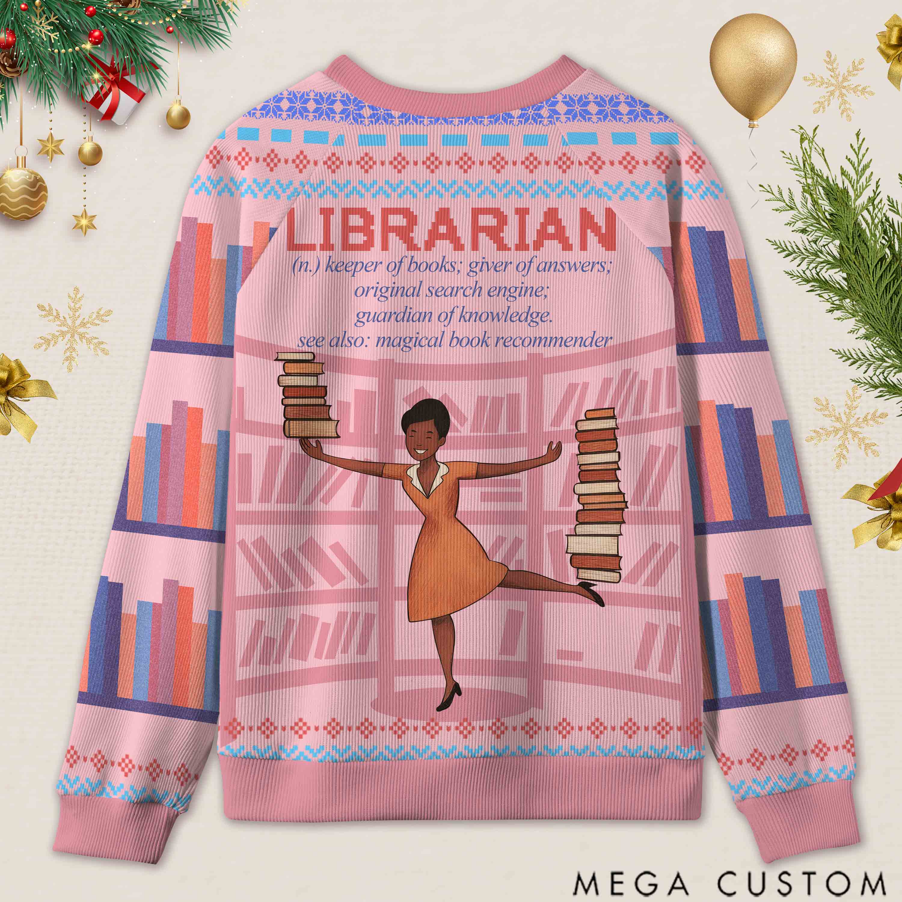 Personalized Book Lover's Dream Job Ugly Sweater Holiday Gift for Librarians