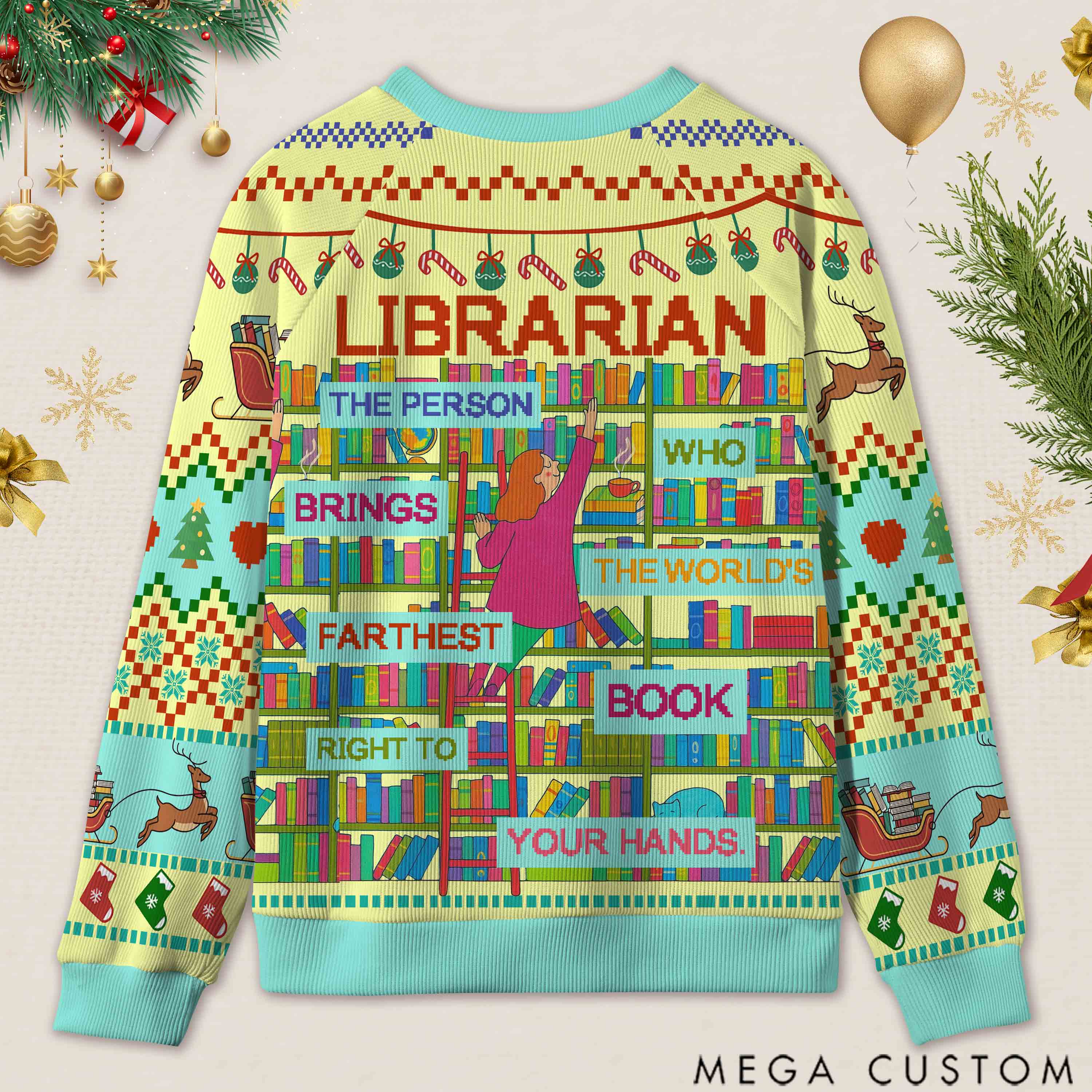 Personalized Book Lifting Workout Humor Ugly Sweater Office Holiday Party Gift for librarian