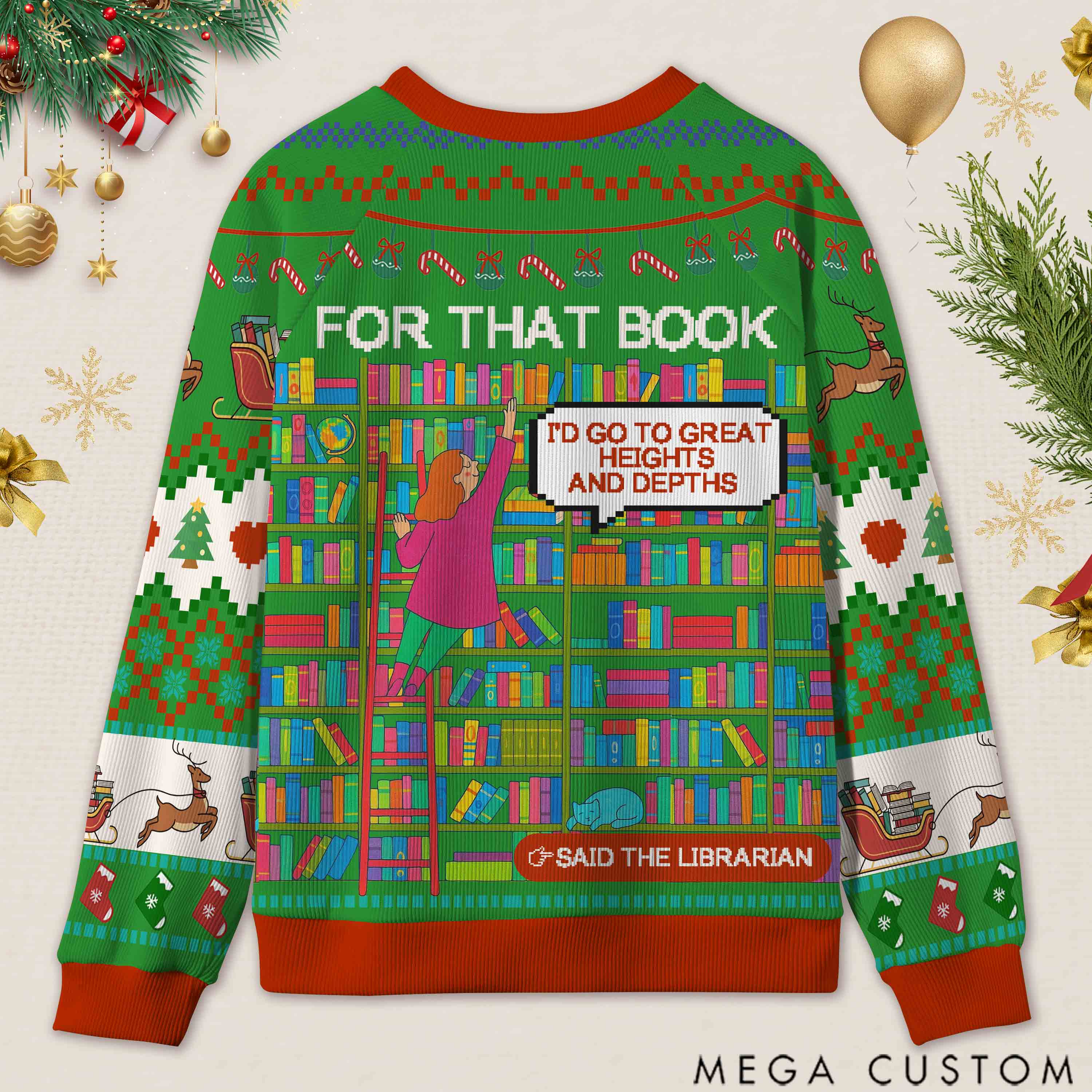 Personalized Library Slogan Witty Ugly Sweater Holiday Gift for Librarians
