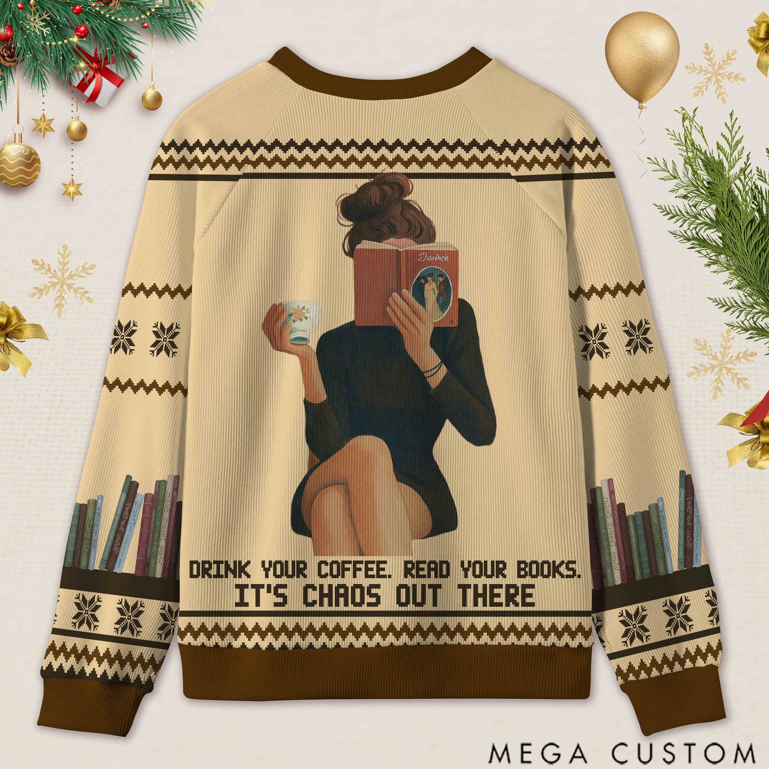 Personalized Bookish Barista Tranquil Reading Ugly Sweater Holiday Gift for Book Lovers