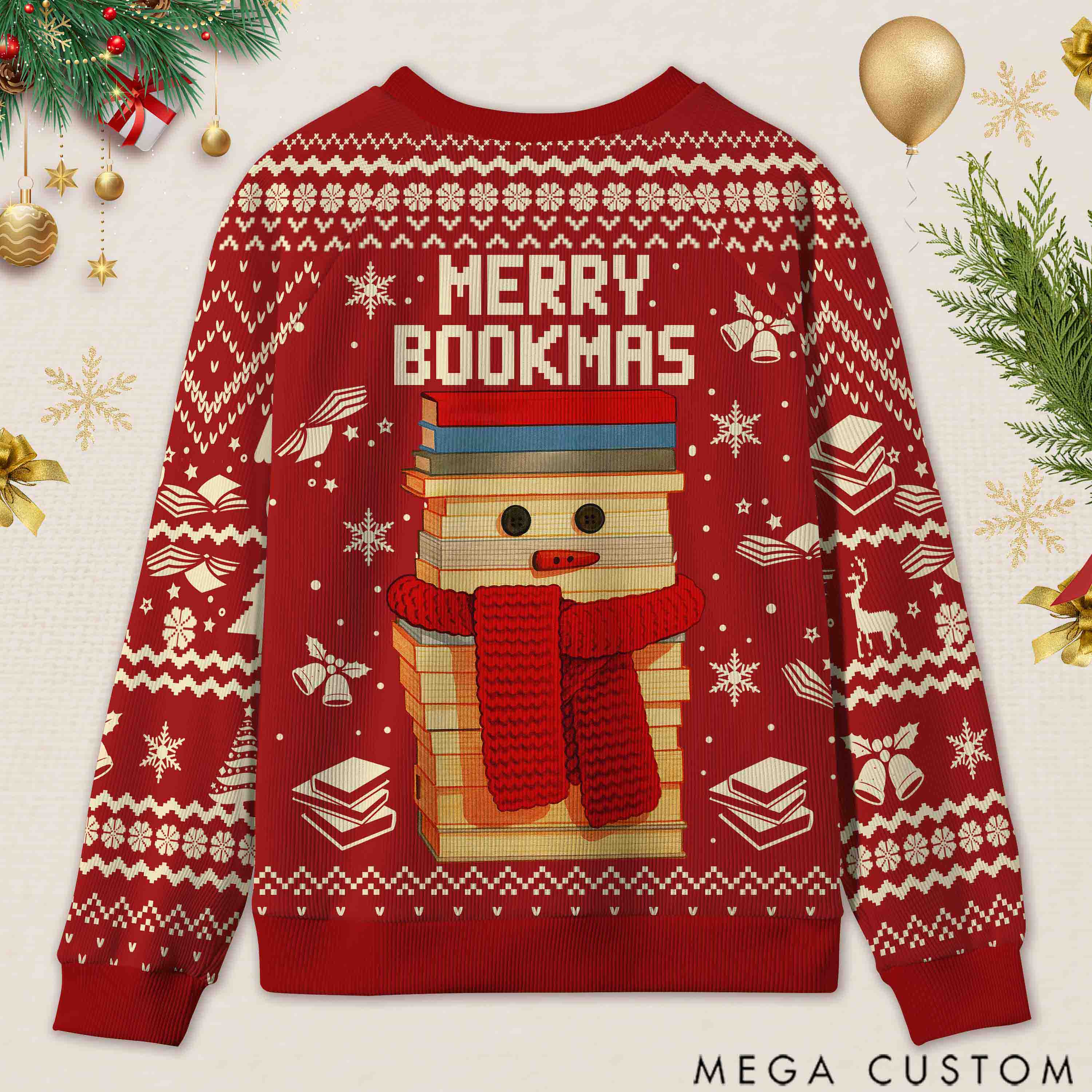 Personalized Bookish Christmas Cozy Ugly Sweater Festive Gift for Book Lovers