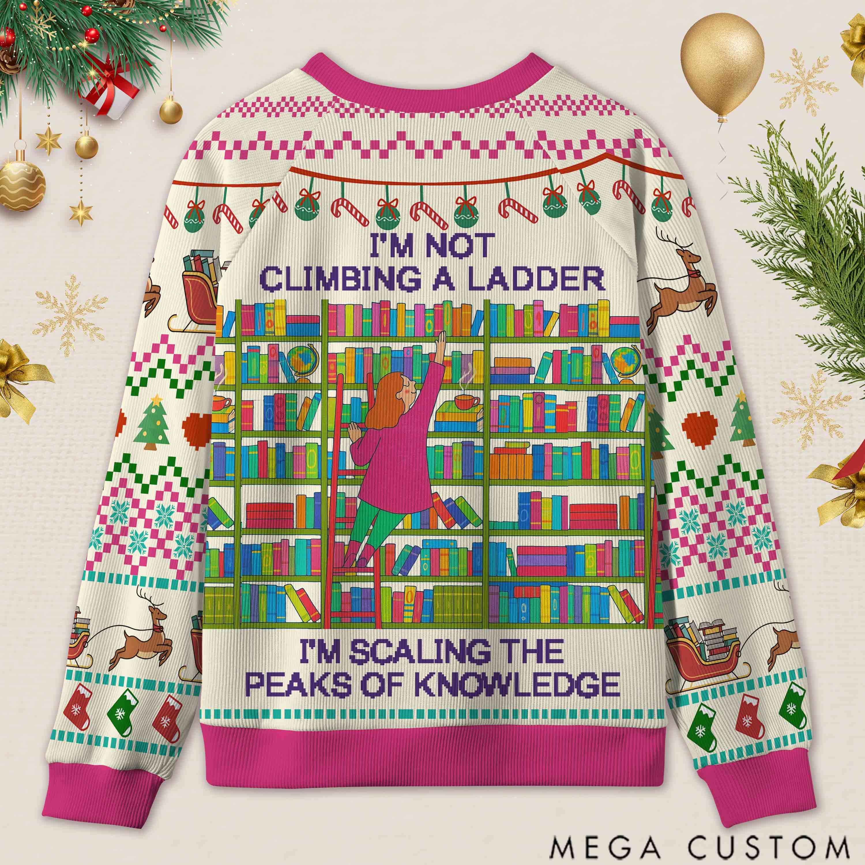 Personalized Knowledge Explorer Ugly Sweater Office Holiday Party Gift for Librarians