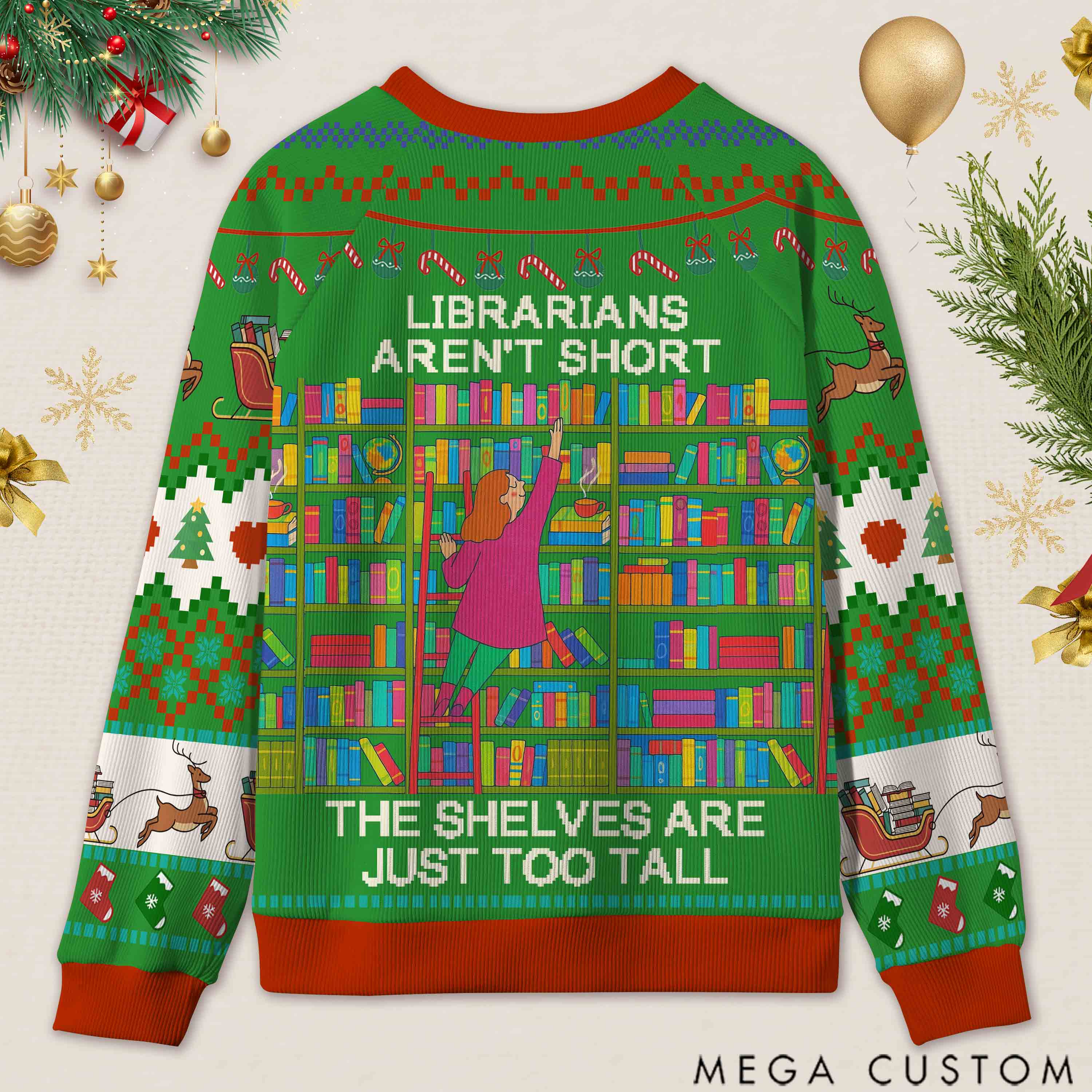 Personalized Shelf Crawler Funny Ugly Sweater Office Holiday Party Gift for Librarians