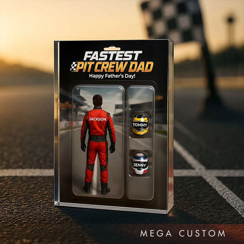 Personalized Fastest Pit Crew Dad With Kids' Names Acrylic Block Plaque Gifts
