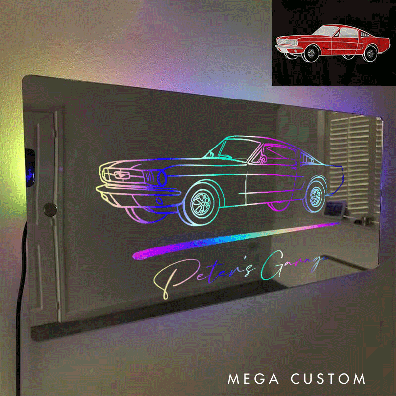 Personalized Mirror Light Custom Line Drawing Cool Gift for Racers and Car Lovers