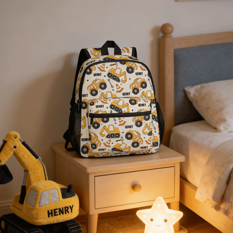 Personalized Backpack with Name Custom Backpack Excavator Design Backpack Everyday Bag Gifts