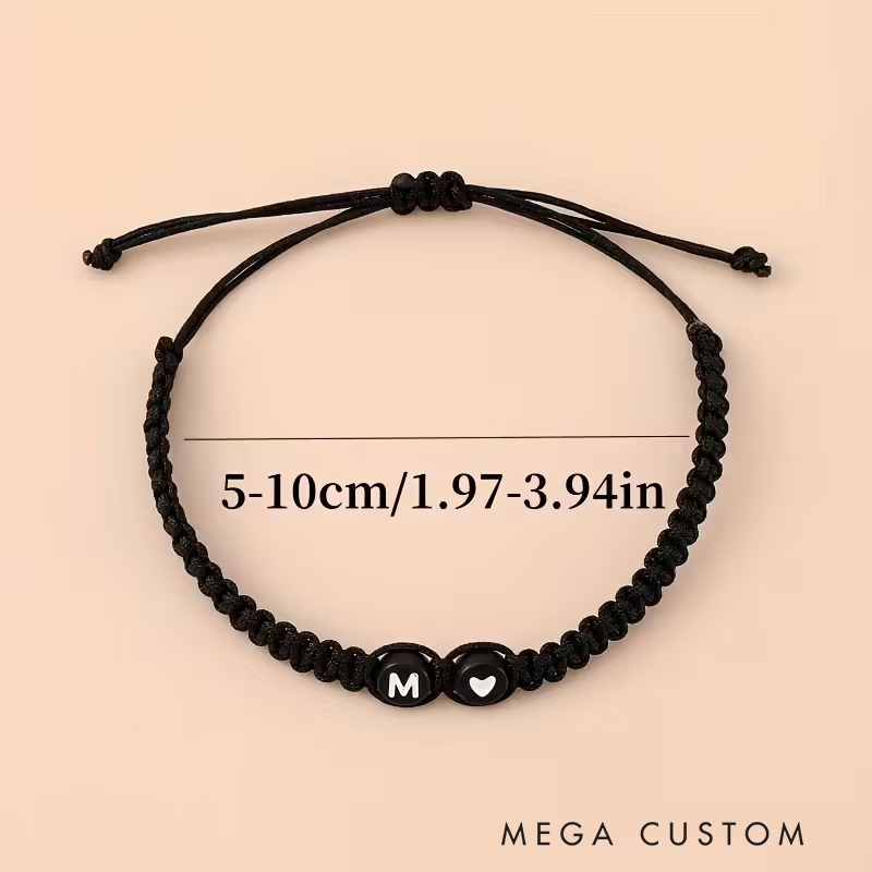 Personalized English Letter Bracelet Acrylic Heart Beads Adjustable Hand Woven Simple Versatile Groomsmen Bracelets Men’s Gifts Valentine’s Day Gifts