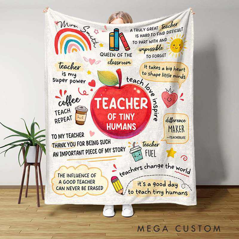Personalized Teacher Name Blanket Teacher of Tiny Humans Blanket Gift for Teacher