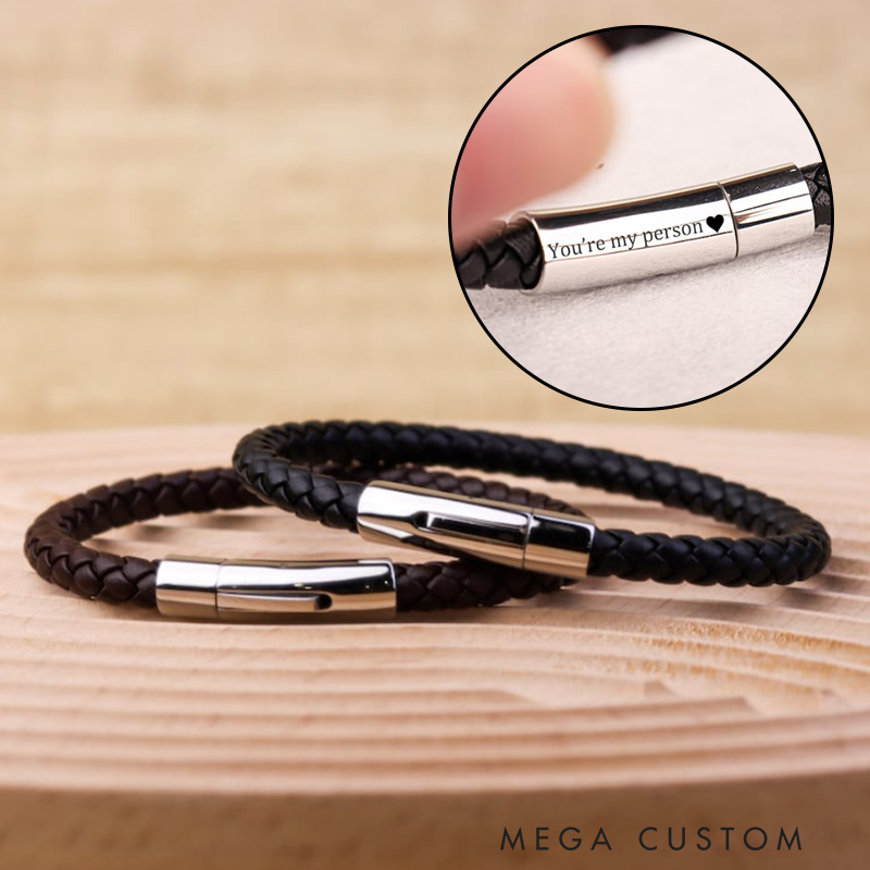 Personalized Engraved Leather Name Bracelet Hidden Message Name Bracelet Gift For Him