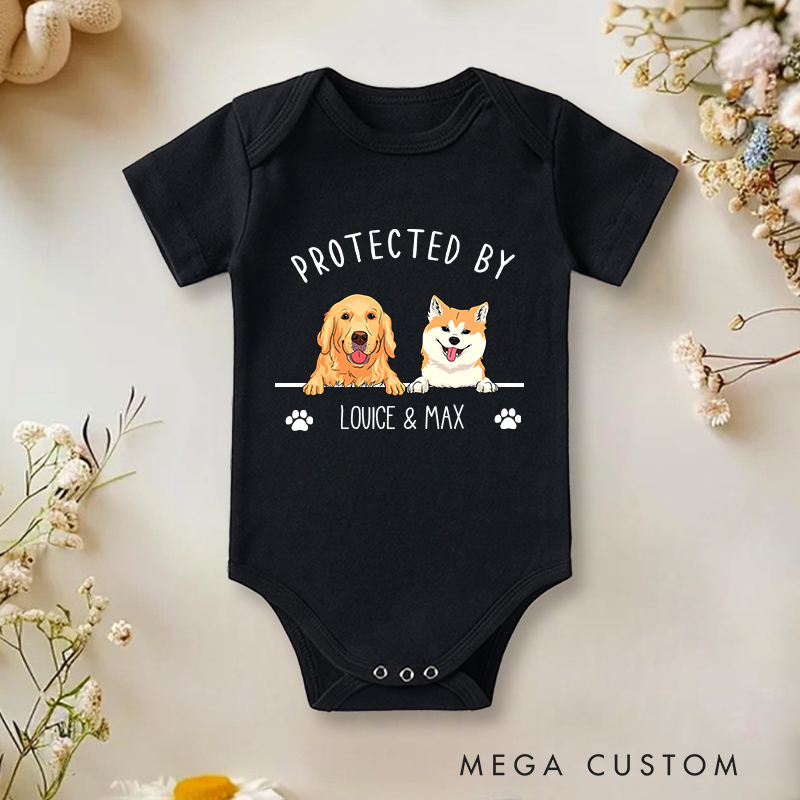Personalized Pet Portrait Protected Baby Onesie Baby Pet Lover Outfit Baby Gift with Name