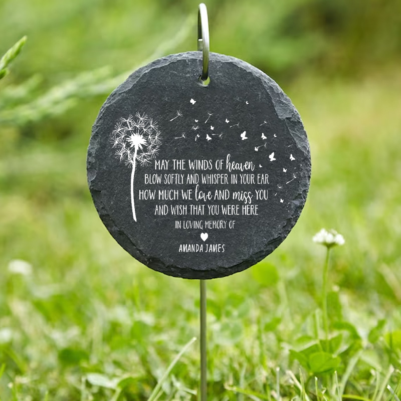 Personalized Memorial Stone May the Winds of Heaven Blow Softly Sympathy Gift Slate Grave Marker Bereavement Gift for Loss of a Loved One