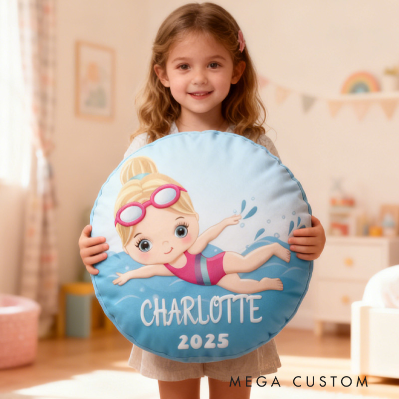 Personalized Girls Swimming Pillow Throw Pillow Graphic 3D Print Swimming Fitness Decoration Pillow Exercise Sport Pillow Female Swimmer Holiday Gift Custom Swim Pool Keepsake for Kids or Teens 