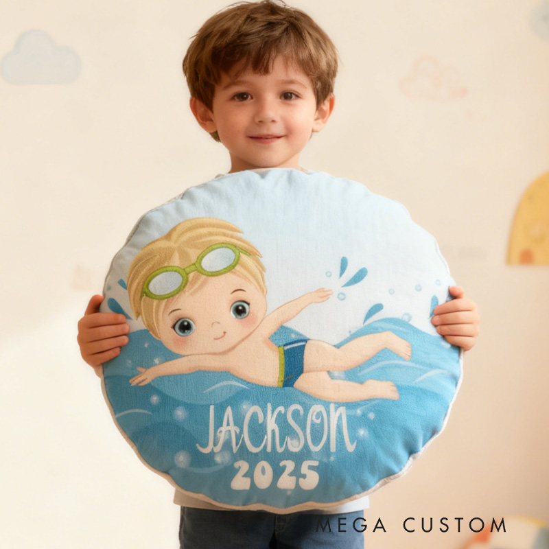 Personalized Boys Swimming Pillow Throw Pillow Graphic 3D Print Swimming Fitness Decoration Pillow Exercise Sport Pillow Female Swimmer Holiday Gift Custom Swim Pool Keepsake for Kids or Teens 