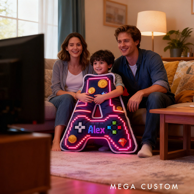 Personalized Graphic 3D Print Colorful Game Controller Letter Pillow for Game Lovers Plush Pillow Christmas Birthday Party Gift for Kids