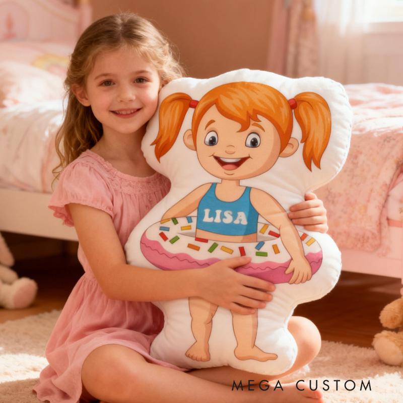 Personalized Swimming Ring Donut Pillow Throw Pillow Graphic 3D Print Swimming Fitness Decoration Pillow Exercise Sport Pillow Female Swimmer Holiday Gift Custom Swim Pool Keepsake for Kids or Teens Swimming Lovers