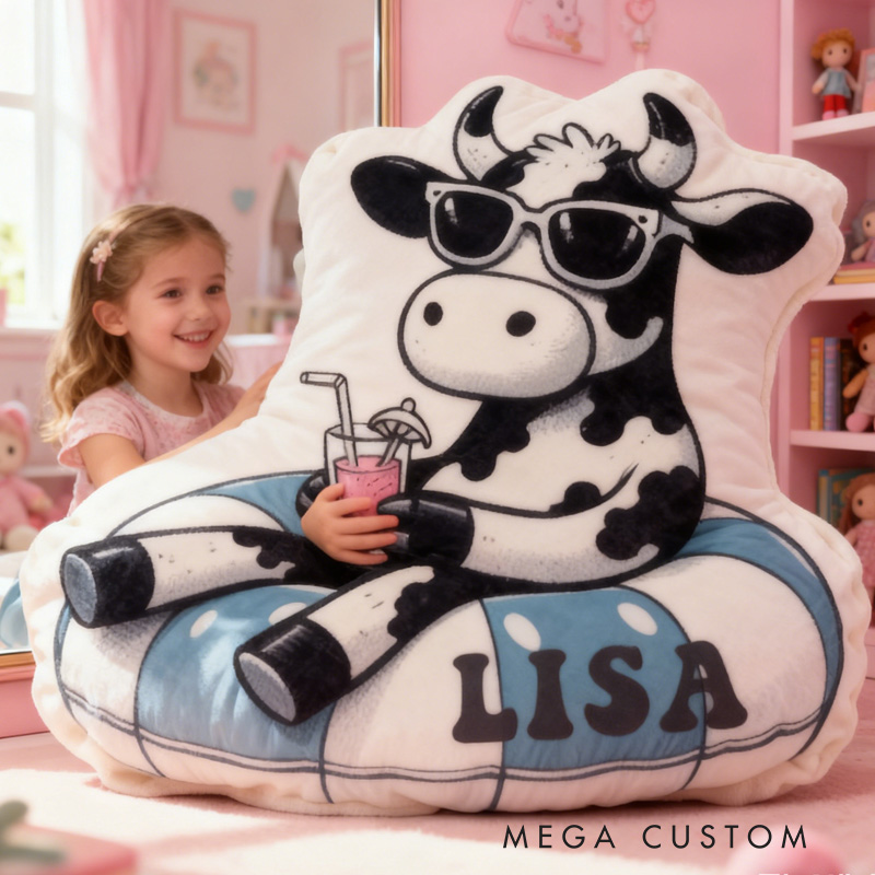 Personalized Swimming Ring Pillow Dairy Cow Throw Pillow Graphic 3D Print Swimming Fitness Decoration Pillow Exercise Sport Pillow Female Swimmer Holiday Gift Custom Swim Pool Keepsake for Kids or Teens Swimming Lovers