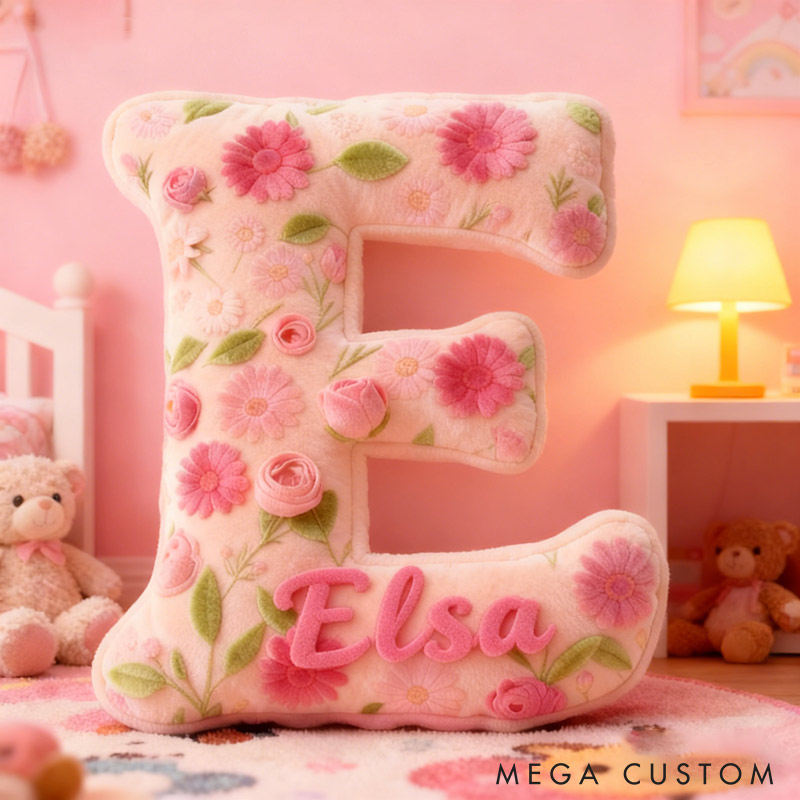 Personalized Colorful Flora Letter Pillow Initial Flower Throw Pillow Custom Holiday Home Decor Letter Pillow for Flower Girl for Girl friend
