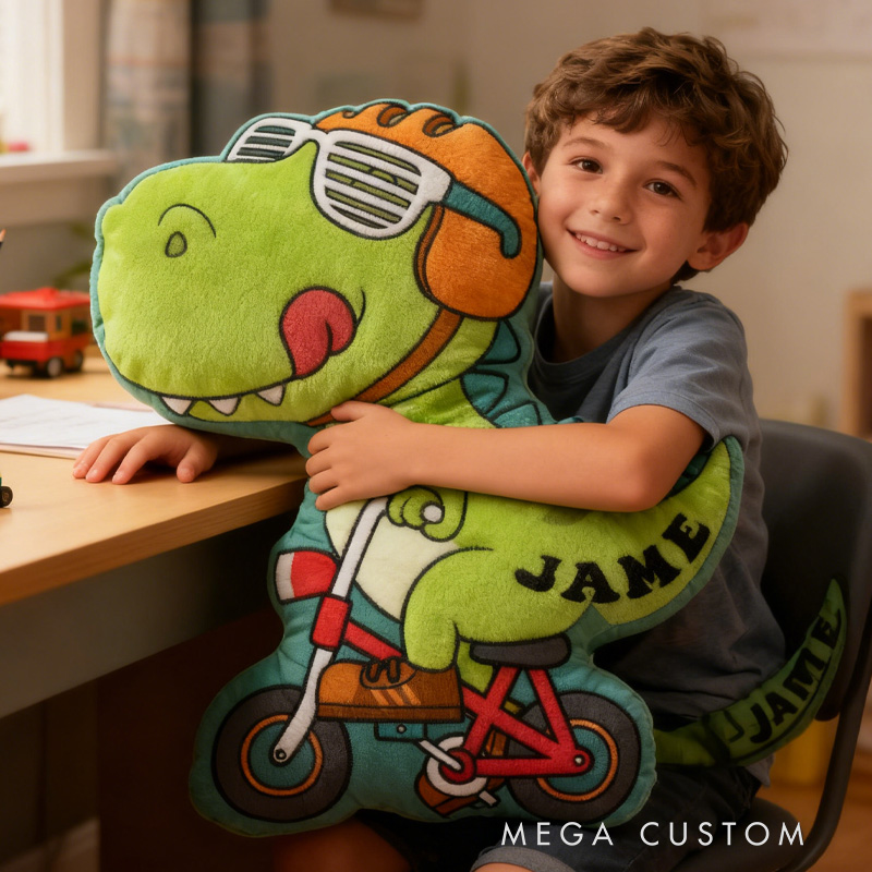 Personalized Dino Cycling Pillow Custom Name Festive Decor with Bicycle Christmas Gifts for Family Graphic 3D Print Cycling Riding Lovers