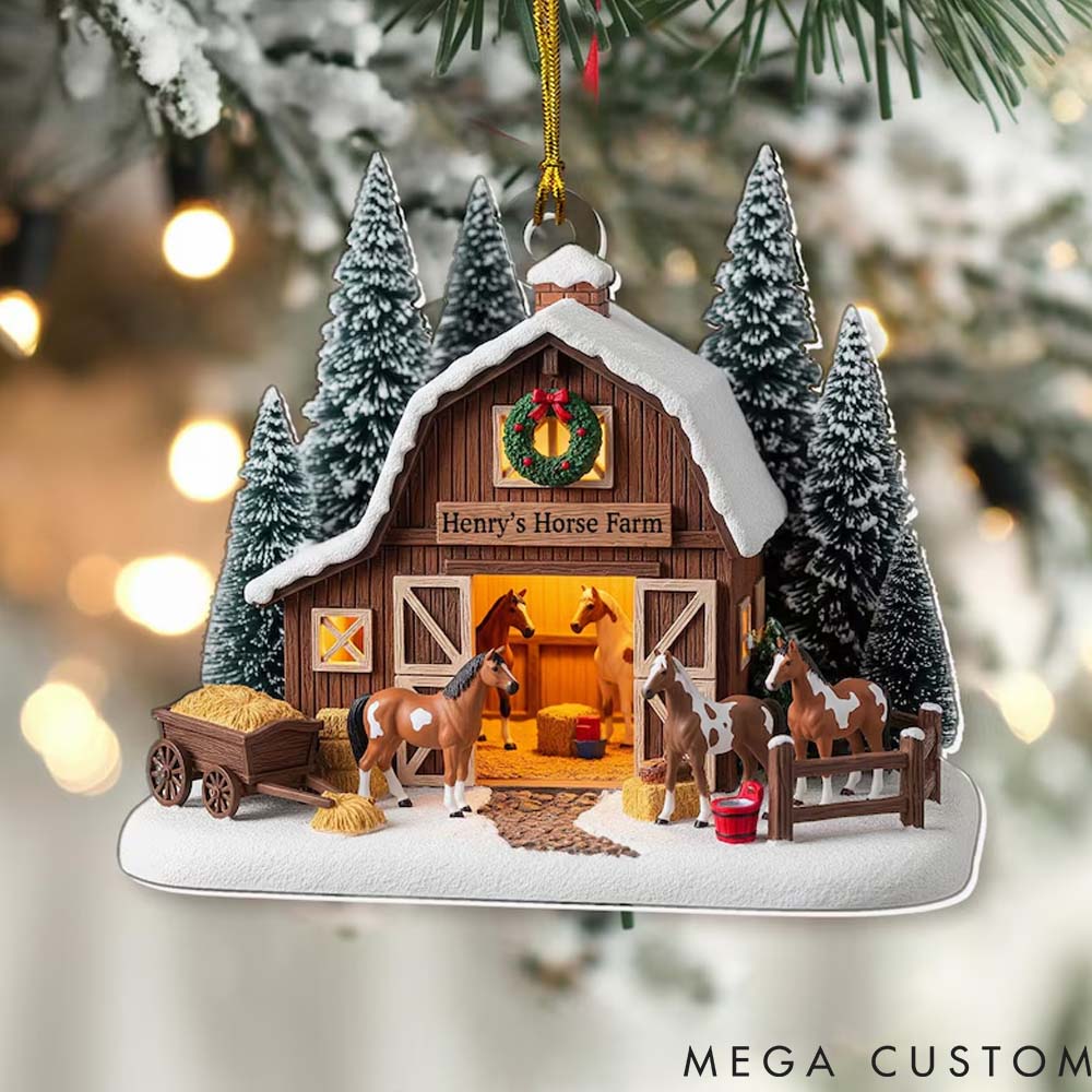 Personalized Pet Lover Custom Christmas Horse Pine Tree Shape Christmas Ornament
