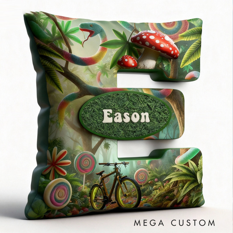Personalized Forest Bicycle Letter Pillow Custom Name Festive Decor with Bicycle Christmas Gifts for Family Graphic 3D Print Cycling Riding Lovers