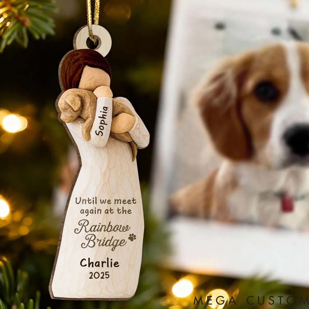 Personalized Dog Lover Until We Meet at Rainbow Bridge Woman and Dog Ornament