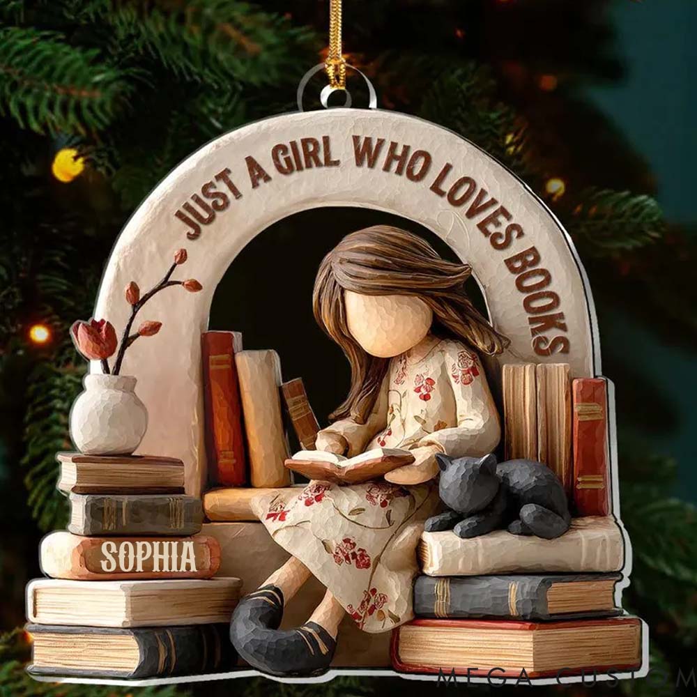 Personalized Cat Lover Just a Girl Who Loves Books Cat Ornament