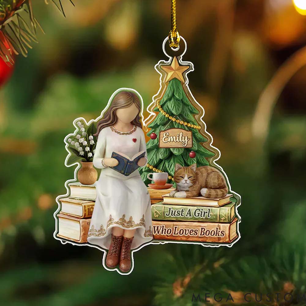 Personalized Pet Lover Custom Pet Photo Just a Girl Who Loves Books Ornament