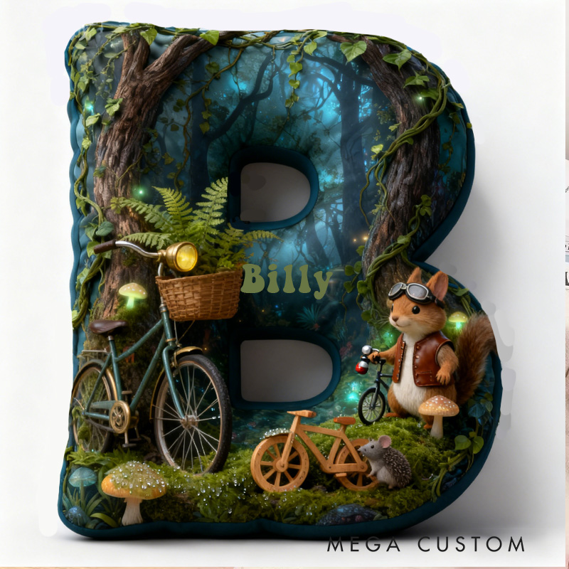 Personalized Forest Squirrel Bicycle Adventure Letter Pillow Custom Name Festive Decor with Bicycle Adventure Gifts for Family Graphic 3D Print Cycling Riding Lovers