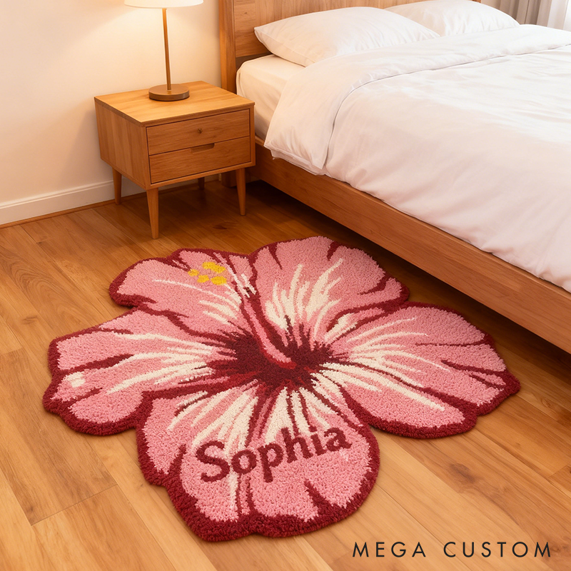 Personalized Hibiscus Door Mat with Name Anniversary Gift For Her Home Decor Birthday Gift For Girlfriend 