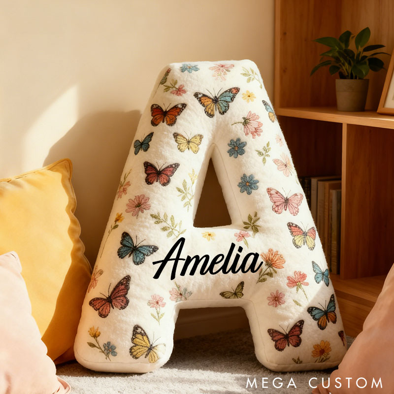 Personalized Butterfly Initial Pillow Elegant Butterflies Themed Throw Pillow Custom Home Decor Pillow for Flower Girl Gift  for Her